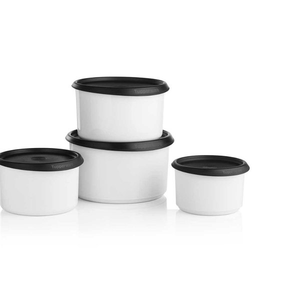 NEW Tupperware One-Touch Toppers Set of 4 Stacking Canisters Black Seals - Picture 4 of 4